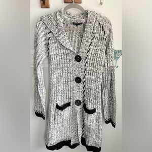 Cozy Black and White Knit Sweater with hood